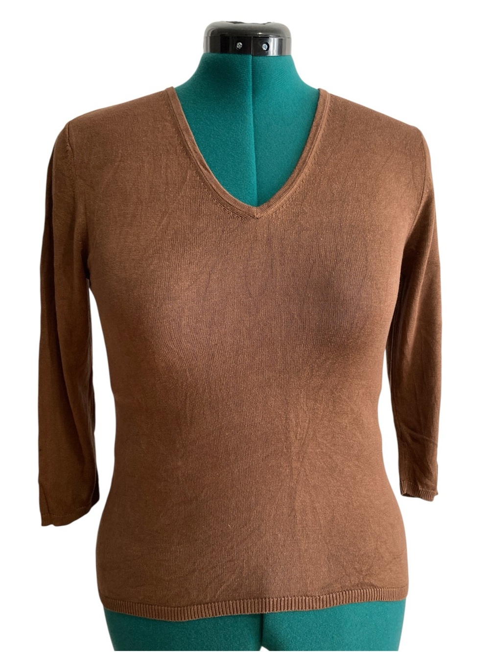 August Silk 100% Silk V-Neck 3/4 Sleeve Knit Pullover Sweater
